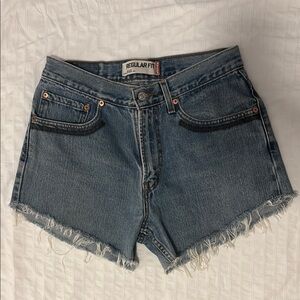 Levi’s 505 Vintage Women's Blue Denim Shorts with custom leather pieces
